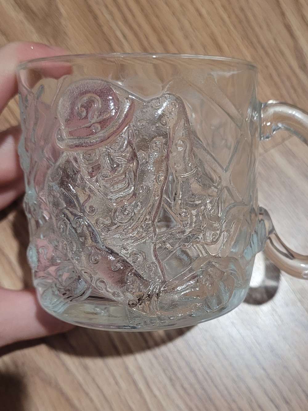 Vintage Clear Glass Embossed Novelty Mug - Batman Forever Riddler McDonald's Mug